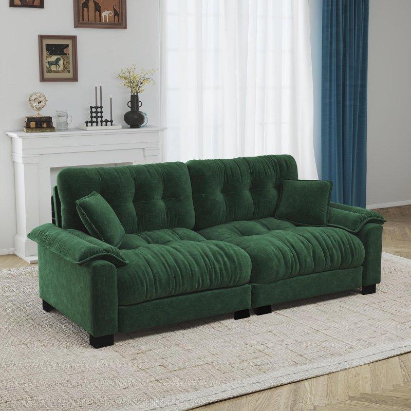 Şönil Kumaş Masif Ahşap Pliseli Tasarım 3 Kişilik Bohem Koltuk - 239 cm - 294456