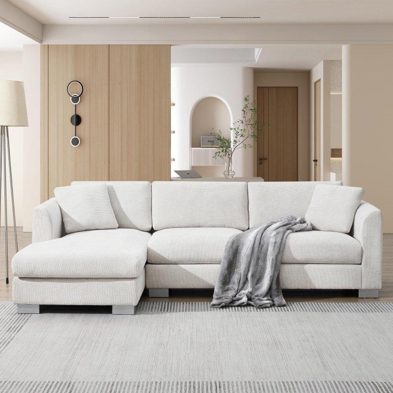 Şönil Kumaş Masif Ahşap Uzanma Modüllü Köşe Koltuk - 244x143 cm - 259076