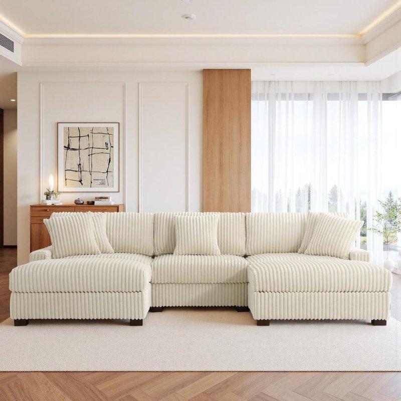 Şönil Kumaş Modüler Puflu Ayarlanabilir Başlıklı Köşe Koltuk - 290 cm - 258627