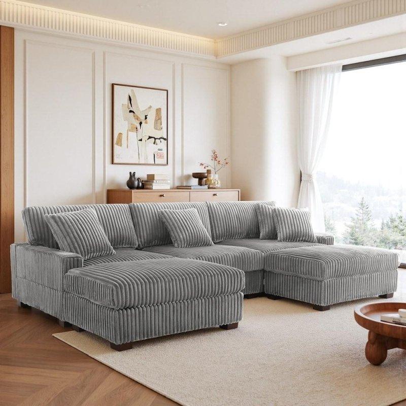 Şönil Kumaş Modüler Puflu Ayarlanabilir Başlıklı Köşe Koltuk - 290 cm - 258627