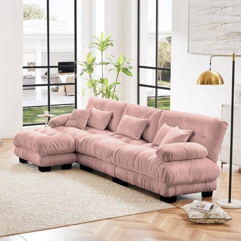 Şönil Kumaş Modüler Puflu Köşe Koltuk - 340x152 cm - 255490