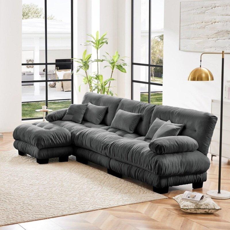Şönil Kumaş Modüler Puflu Köşe Koltuk - 340x152 cm - 255490
