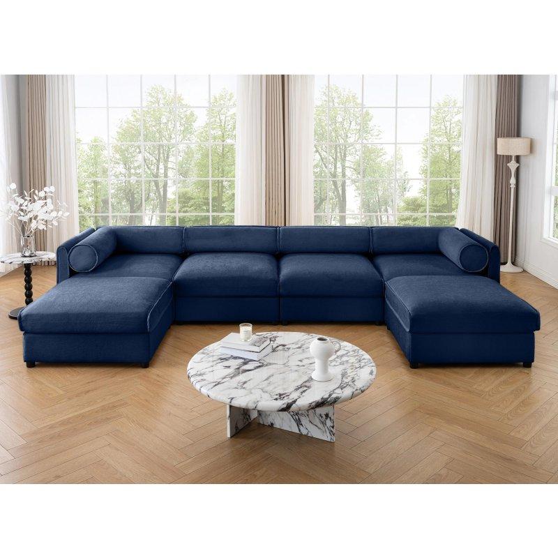 Şönil Kumaş Modüler Saklama Alanlı Çift Puflu Köşe Koltuk - 362 cm - 256436