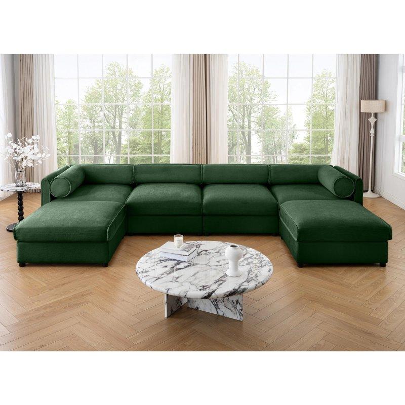 Şönil Kumaş Modüler Saklama Alanlı Çift Puflu Köşe Koltuk - 362 cm - 256436