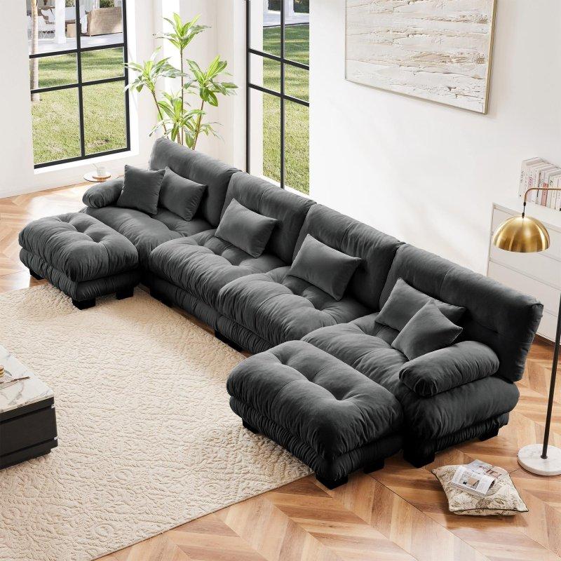 Şönil Kumaş Modüler U Şekilli 2 Puflu Köşe Koltuk - 257460