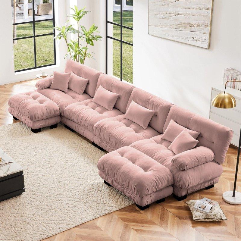 Şönil Kumaş Modüler U Şekilli 2 Puflu Köşe Koltuk - 257460