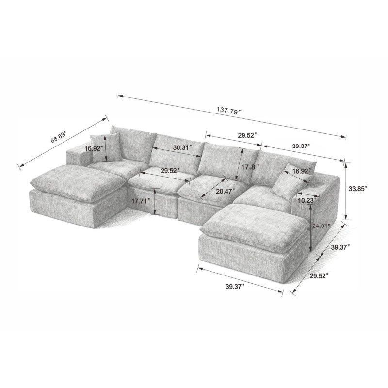 Şönil Kumaş Modüler U Şekilli Bulut Tasarım Köşe Koltuk - 351x175 cm - 255128