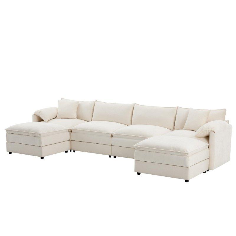 Şönil Kumaş Modüler U Şeklinde 6 Kişilik Puflu Köşe Koltuk - 346x164 cm - 258280