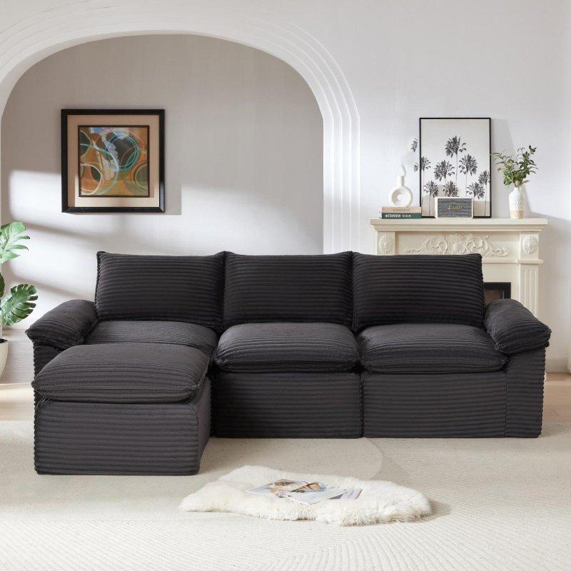 Şönil Kumaş Modüler Yönü Değiştirilebilir Köşe Koltuk - 282x178 cm - 258338