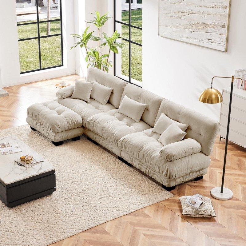 Şönil Kumaş Modüler Yönü Değiştirilebilir Puf Dahil Köşe Koltuk - 340 cm - 255579