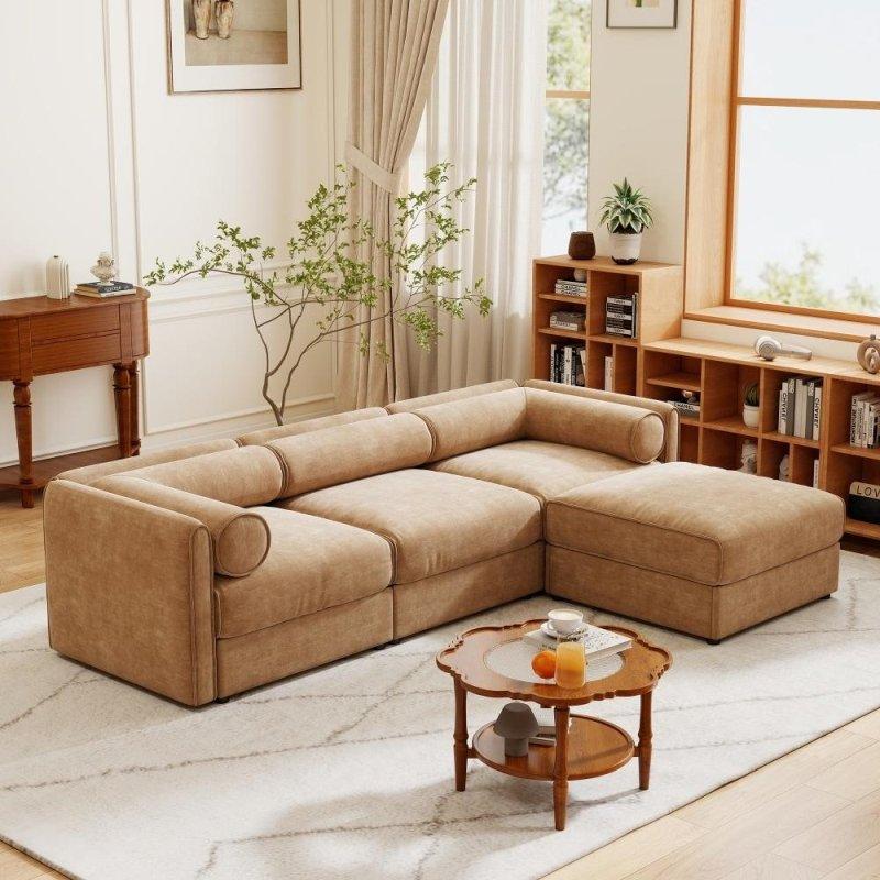 Şönil Kumaş Sandıklı ve Puflu Modüler Köşe Koltuk - 277x181 cm - 256961