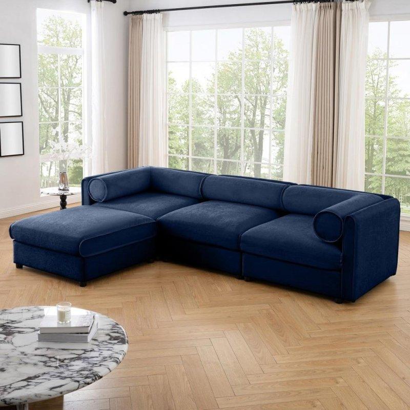 Şönil Kumaş Sandıklı ve Puflu Modüler Köşe Koltuk - 277x181 cm - 256961
