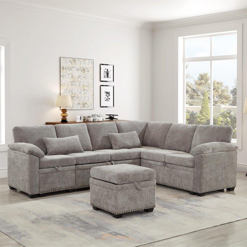 Şönil Kumaş Yataklı Sandıklı Modüler Köşe Koltuk - 247 cm - 260758
