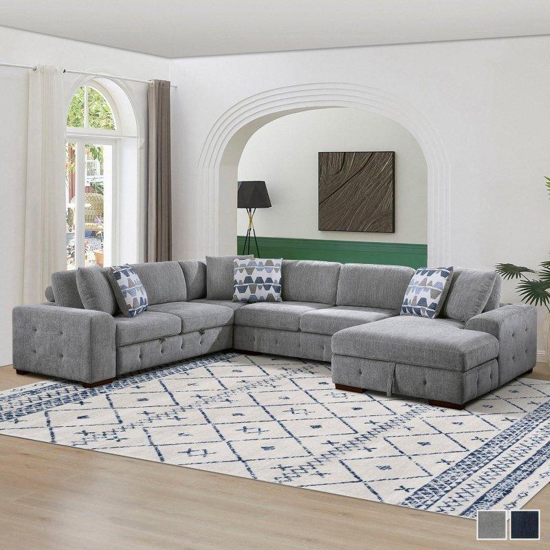 Şönil Kumaş Yataklı Sandıklı Sağ Uzanmalı U Köşe Koltuk Takımı - 364x285 cm - 255454