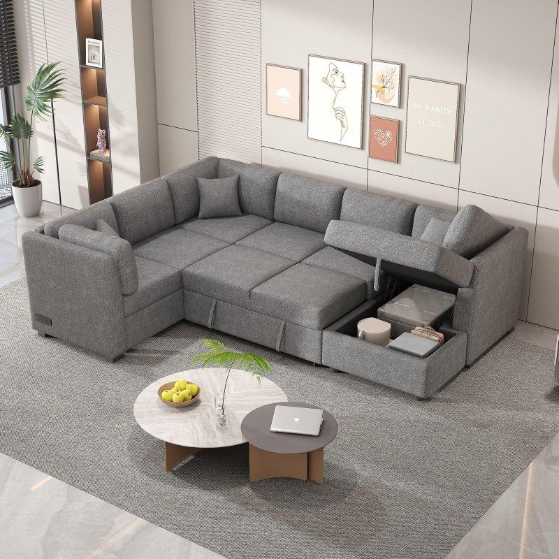 Şönil Kumaş Yataklı Sandıklı USBli U Köşe Koltuk - 255005
