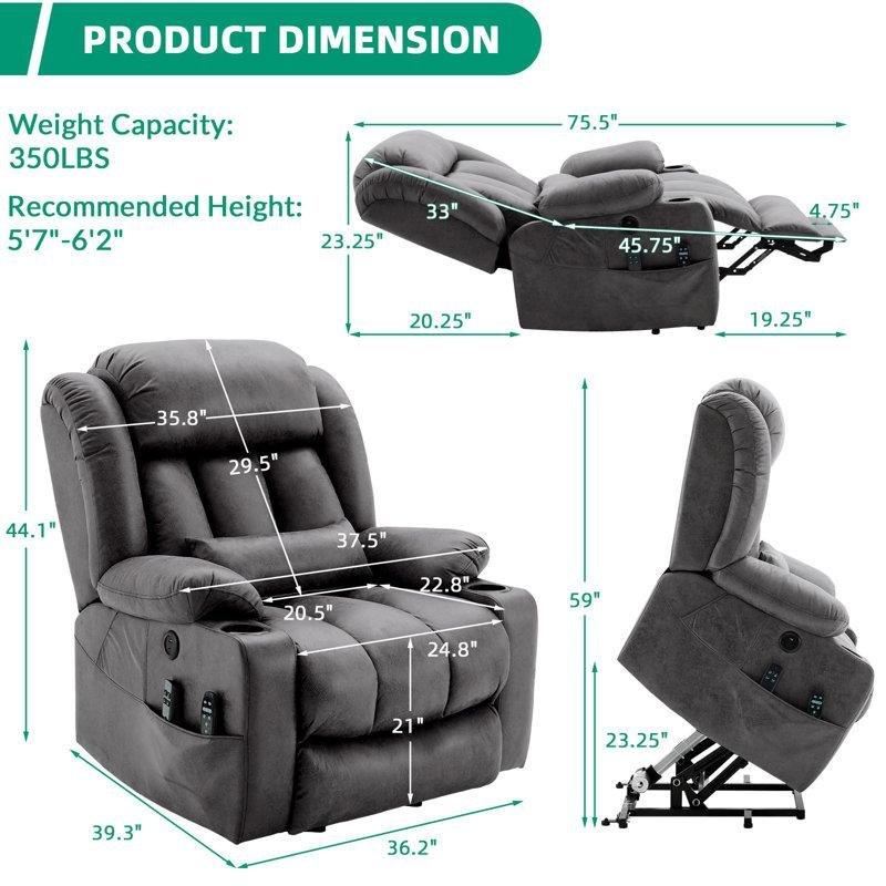 Süet Kumaş Çift Motorlu Isıtmalı Masajlı ve Asansörlü Tam Yatar Baba Koltuğu - 322058
