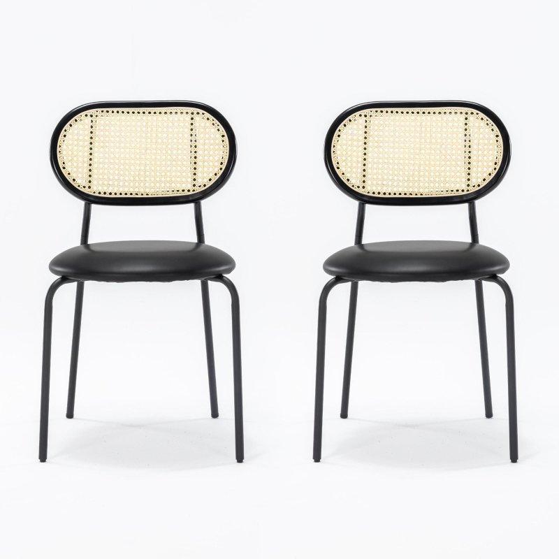 Suni Deri Döşemeli Metal Ayaklı 2li Set Rattan Sandalye - 83 cm - 252207
