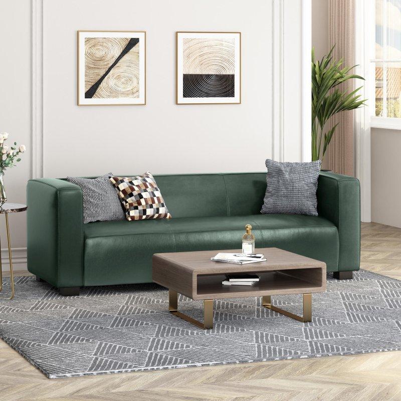 Suni Deri Huş Ağacı Ayaklı 3 Kişilik Tuxedo Tasarım Bohem Koltuk - 204x80x67 cm - 280320