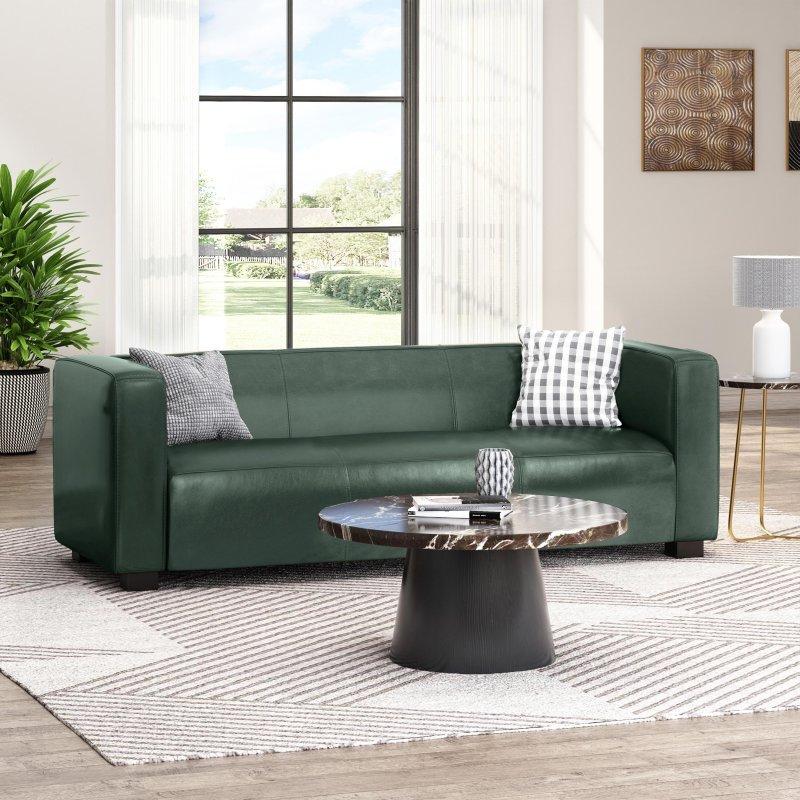 Suni Deri Huş Ağacı Ayaklı 3 Kişilik Tuxedo Tasarım Bohem Koltuk - 204x80x67 cm - 280320