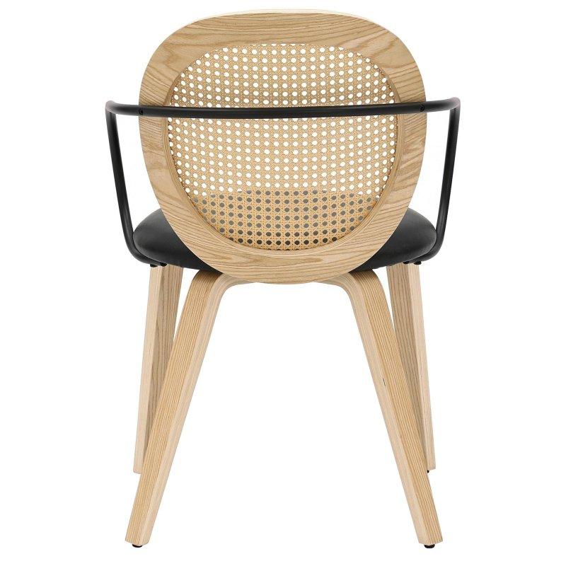 Suni Deri Minderli Siyah Metal Kollu Açık Meşe Bükme Ahşap Rattan Sandalye 2li Set - 251869
