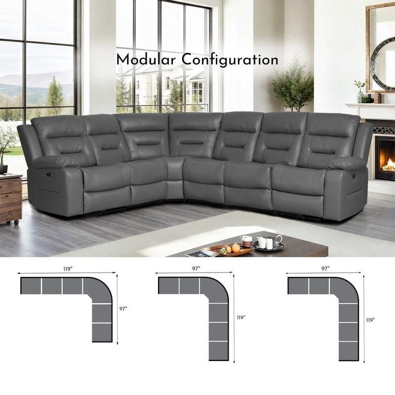 Suni Deri Modüler Elektrikli Mekanizmalı USB Portlu Köşe Koltuk - 259827