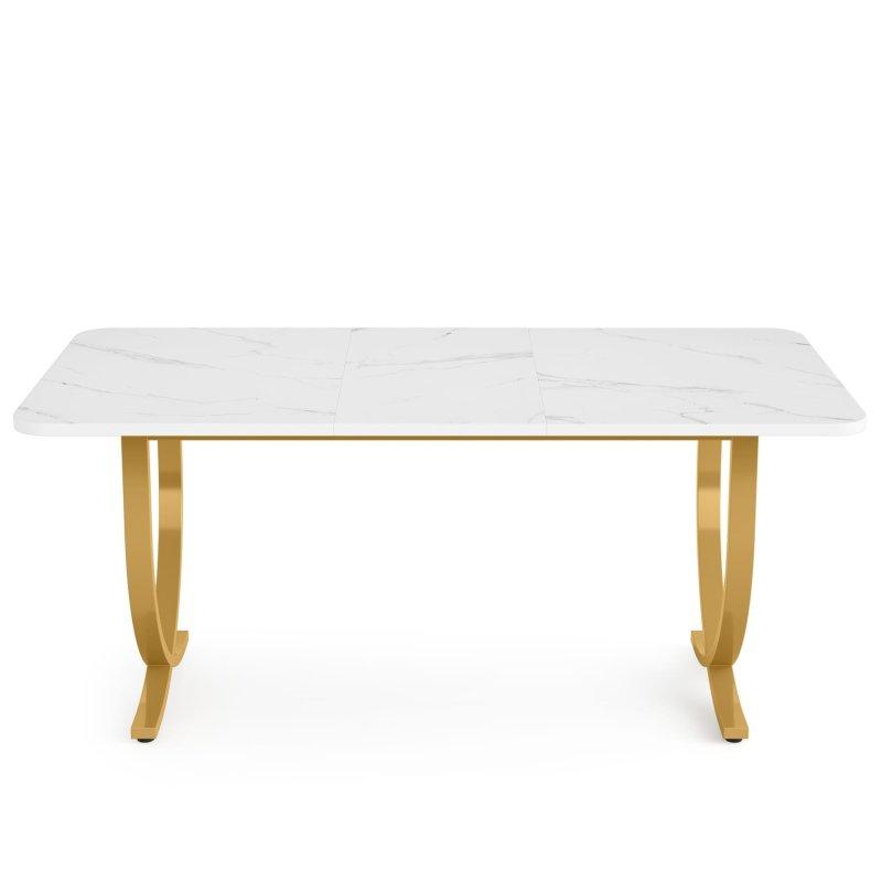 Suni Mermer Tablalı Beyaz ve Gold Metal Modern Ofis Masası - 160x81 cm - 326920