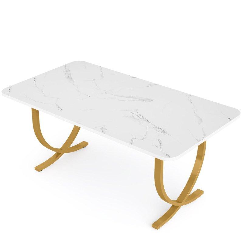 Suni Mermer Tablalı Beyaz ve Gold Metal Modern Ofis Masası - 160x81 cm - 326920