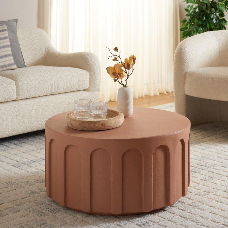 Suni Mermer ve Beton Dokulu Kemerli Kabartma Detaylı Yuvarlak Orta Sehpa - 77x36 cm - 241570