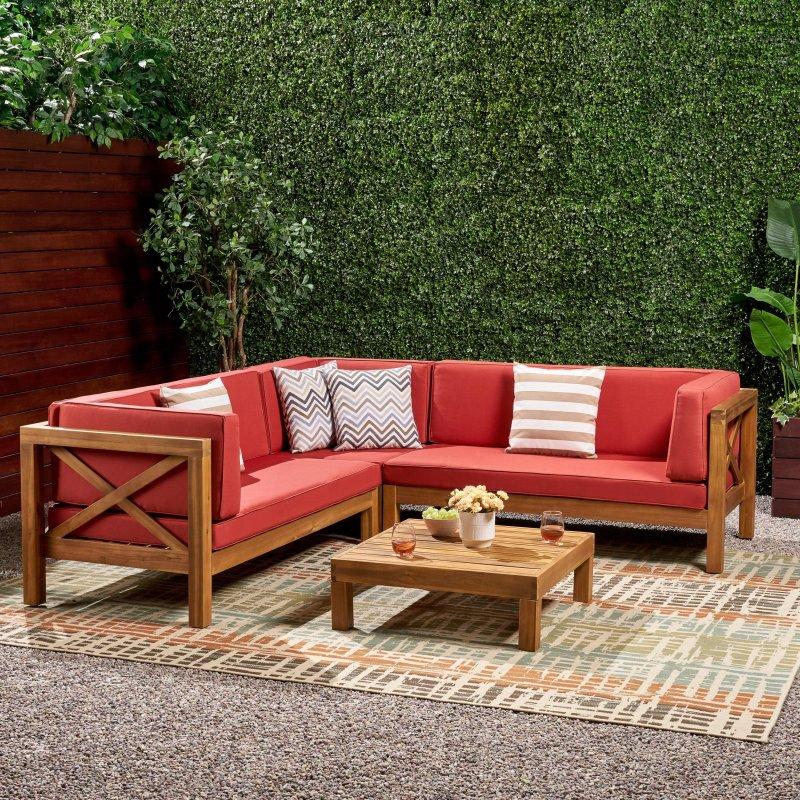 Suya Dayanıklı Minderli Masif Akasya Köşe Bahçe Takımı - 225x225 cm - 274959