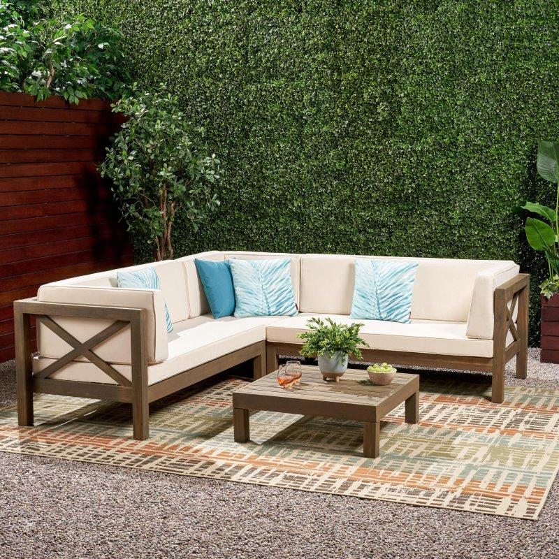 Suya Dayanıklı Minderli Masif Akasya Köşe Bahçe Takımı - 225x225 cm - 274959
