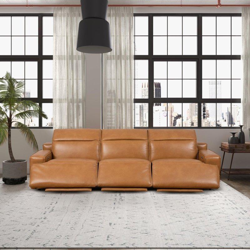 Taba Hakiki Deri Elektrikli Mekanizmalı ve Ayarlanabilir Başlıklı Köşe Koltuk - 305x112 cm - 260326