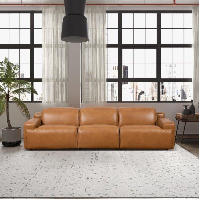 Taba Hakiki Deri Elektrikli Mekanizmalı ve Ayarlanabilir Başlıklı Köşe Koltuk - 305x112 cm - 260326
