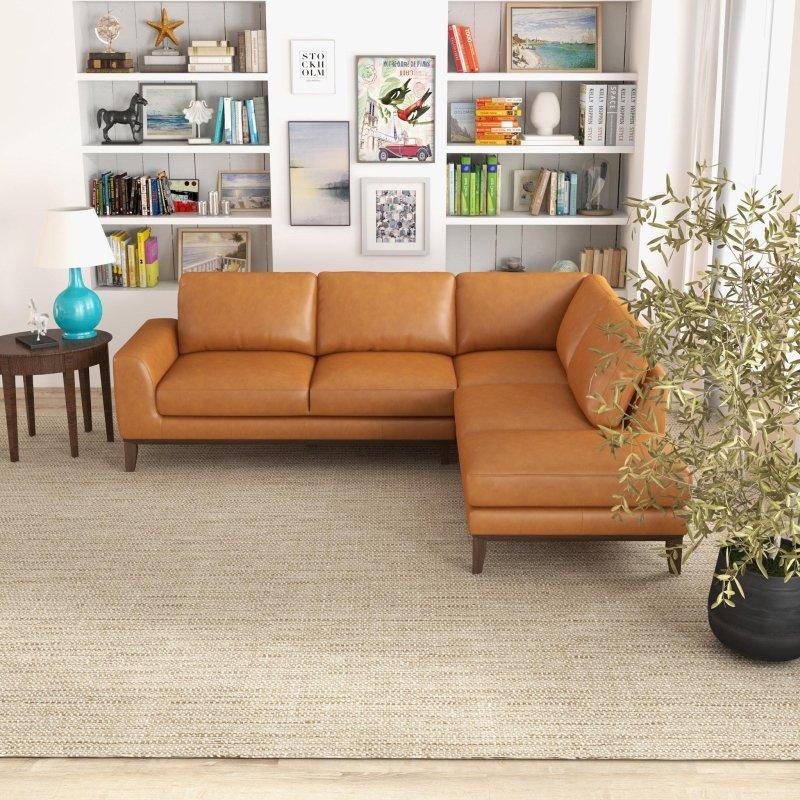 Taba Hakiki Deri Masif Ahşap Ayaklı Sağ Köşe Koltuk - 249x209 cm - 260608