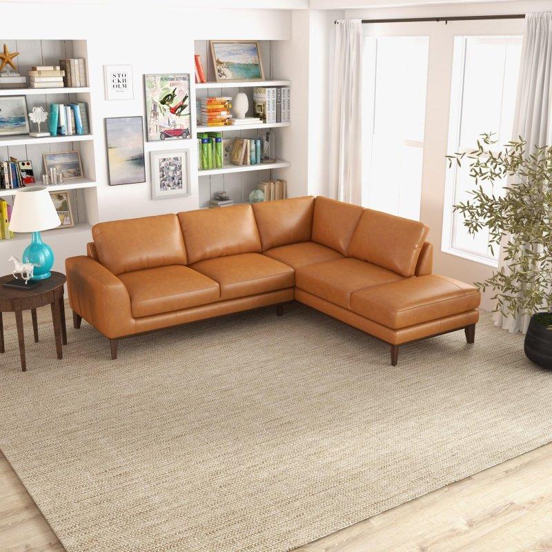 Taba Hakiki Deri Masif Ahşap Ayaklı Sağ Köşe Koltuk - 249x209 cm - 260608