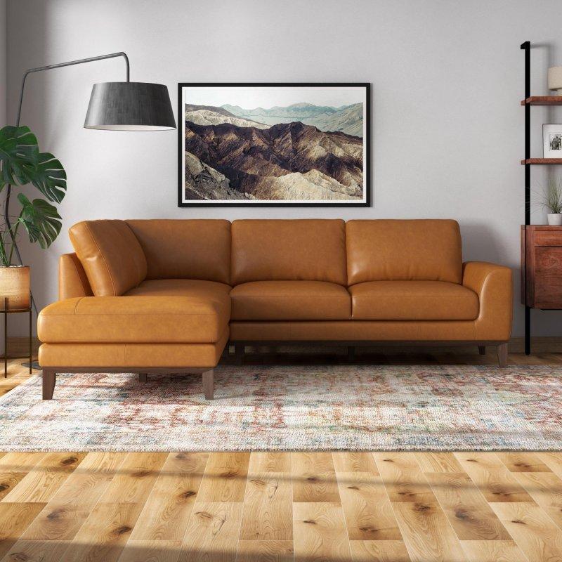 Taba Hakiki Deri Masif Ahşap Ayaklı Sol Köşe Koltuk - 249x209 cm - 255374