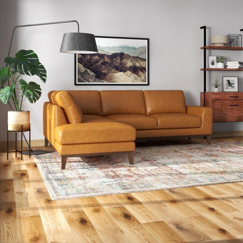 Taba Hakiki Deri Masif Ahşap Ayaklı Sol Köşe Koltuk - 249x209 cm - 255374