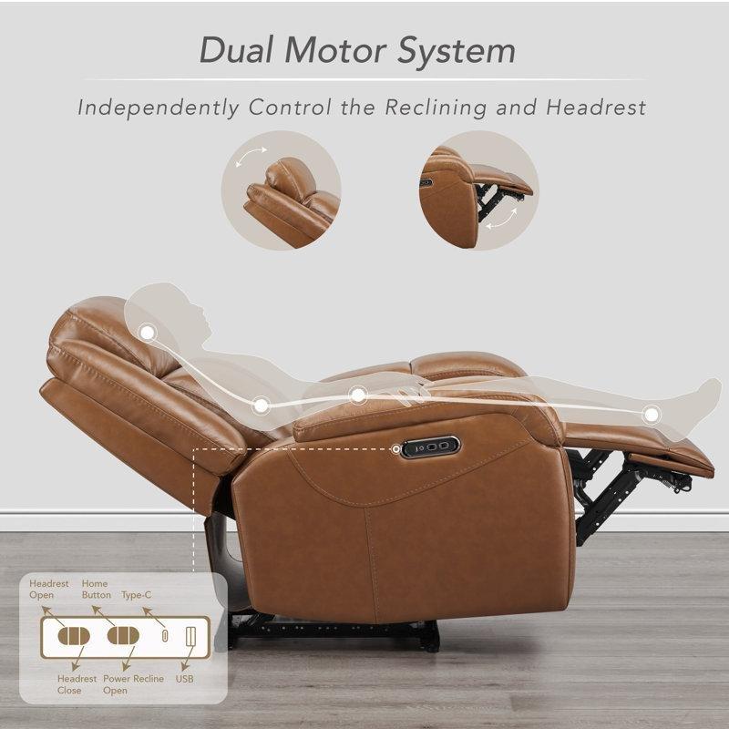 Taba Hakiki Deri USB Portlu Çift Motorlu Sıfır Duvar Mekanizmalı Baba Koltuğu - 324533