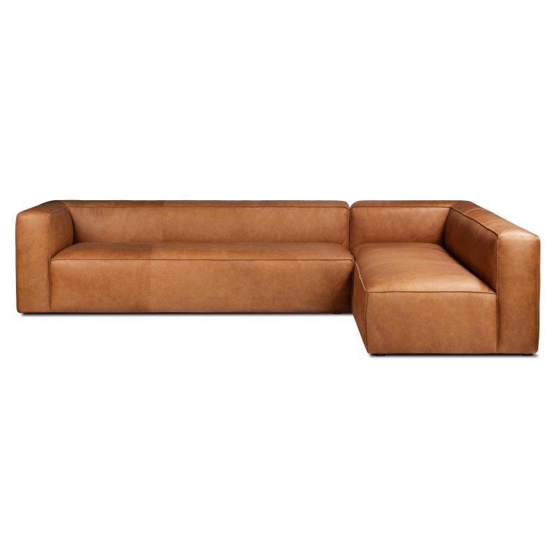 Taba Rengi Hakiki Deri Masif Ahşap Köşe Koltuk - 314x220 cm - 259278