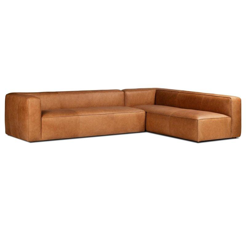 Taba Rengi Hakiki Deri Masif Ahşap Köşe Koltuk - 314x220 cm - 259278