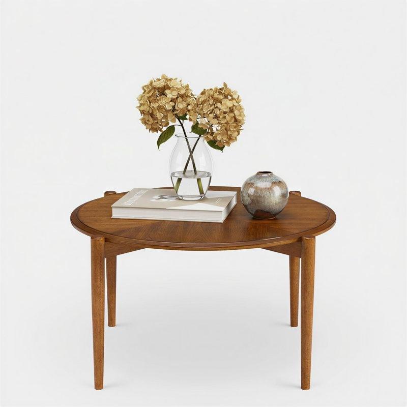 Tarçın Rengi Masif Ahşap ve MDF Yıldız Desenli Heykelsi Ayaklı Yuvarlak Orta Sehpa - 89x82 cm - 243724