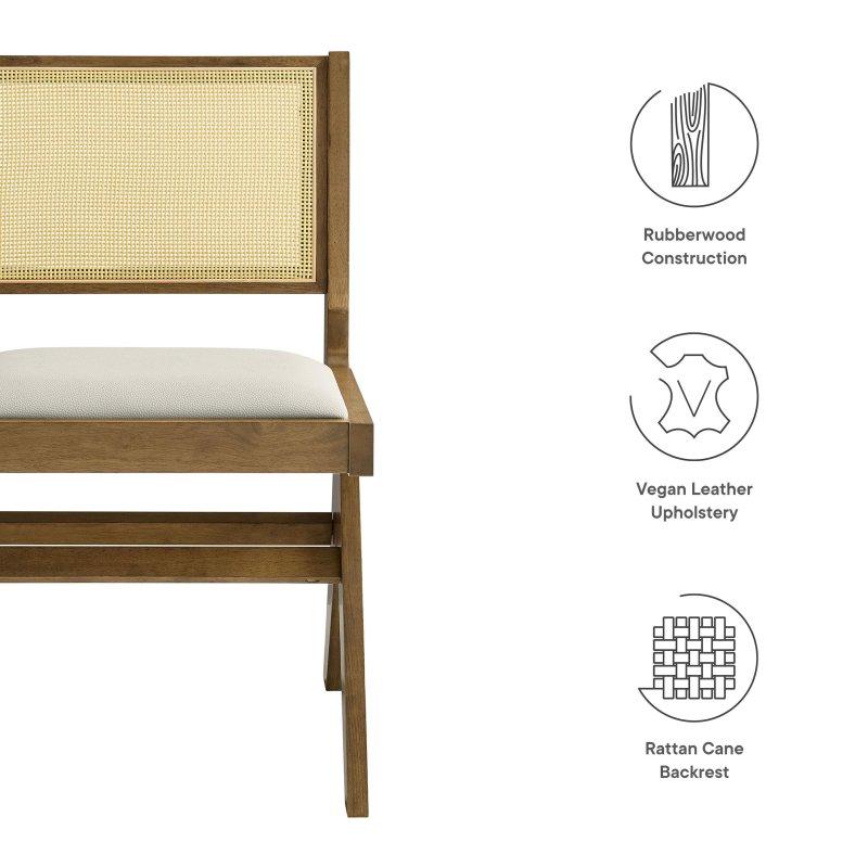 Taş Rengi Vegan Deri Döşemeli Eskitme Meşe Hasır Sırtlıklı 2li Set Rattan Sandalye - 251503