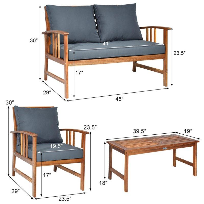 Teak Akasya Ağacı Minderli 4 Parça Bahçe Takımı - 270451