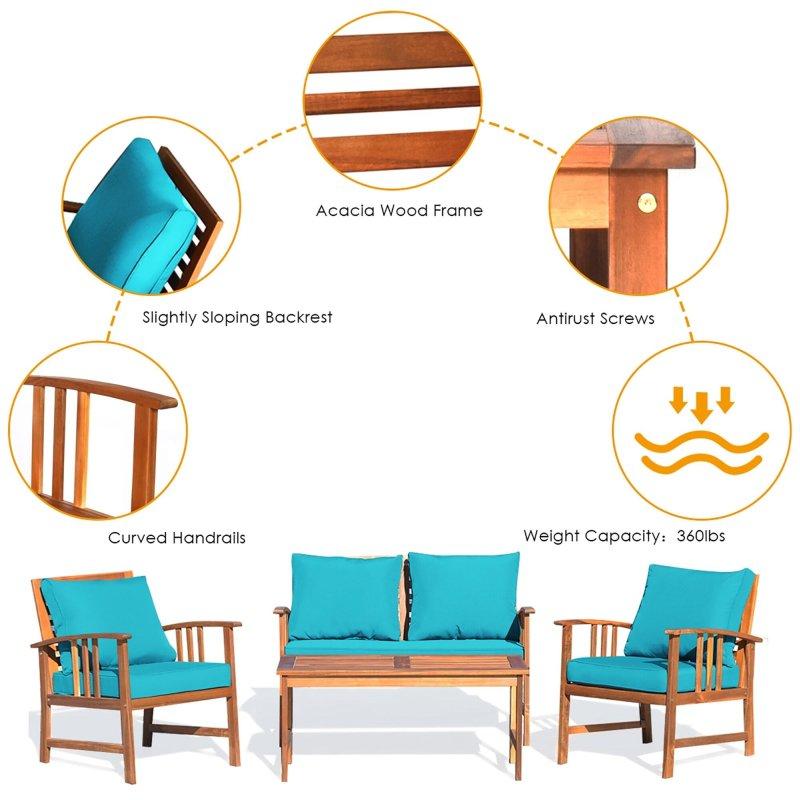 Teak Akasya Ağacı Minderli 4 Parça Bahçe Takımı - 270451