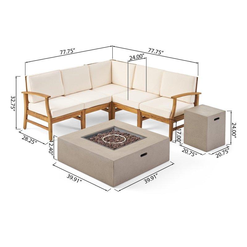 Teak Akasya Ahşap 5 Kişilik V Şekilli Ateş Çukurlu Bahçe Takımı - 272424