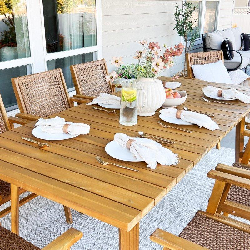 Teak Rengi Masif Akasya Ahşap Hasır Oturaklı Dış Mekan Rattan Sandalye - 63x59x90 cm - 252435