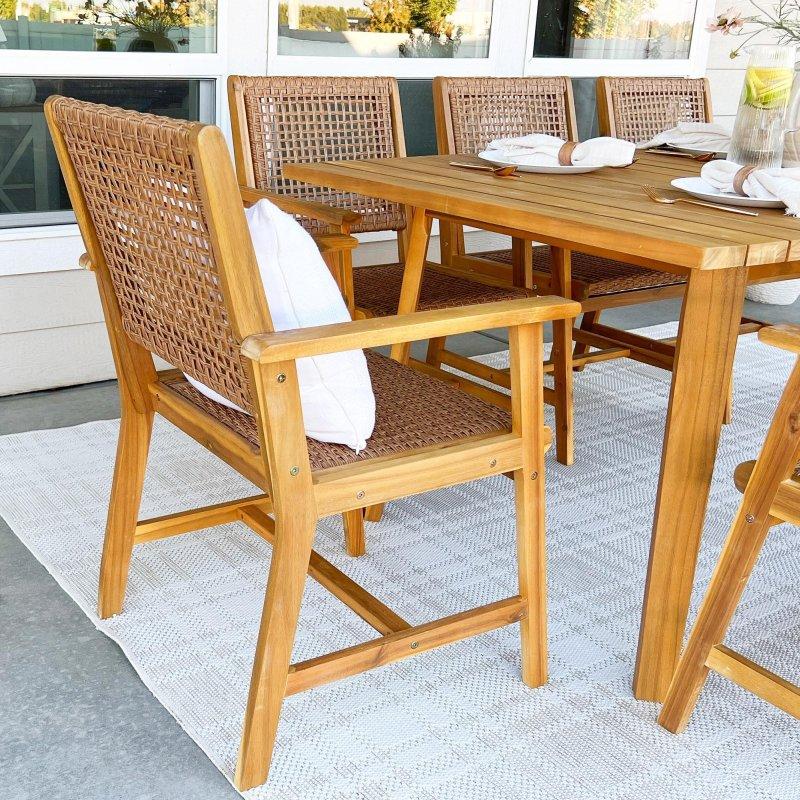 Teak Rengi Masif Akasya Ahşap Hasır Oturaklı Dış Mekan Rattan Sandalye - 63x59x90 cm - 252435