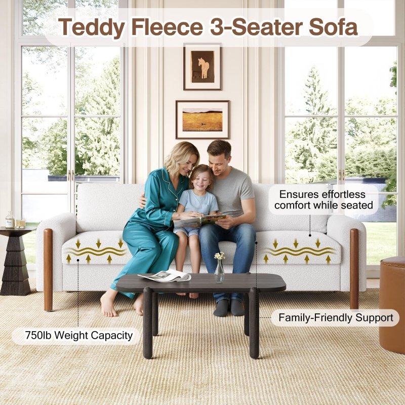 Teddy Kumaş Masif Ahşap Ayaklı Kavisli Kolçaklı 3 Kişilik Bohem Koltuk - 214x90x85 cm - 284992