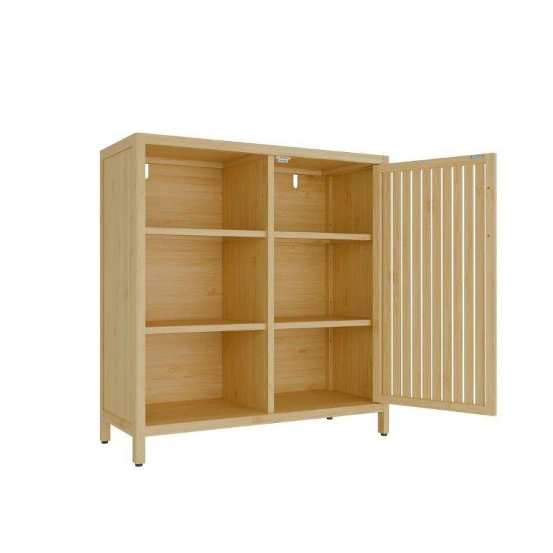 Tek Kapaklı ve Açık Raflı Bambu Kitaplık - 79x84x34 cm - 312486