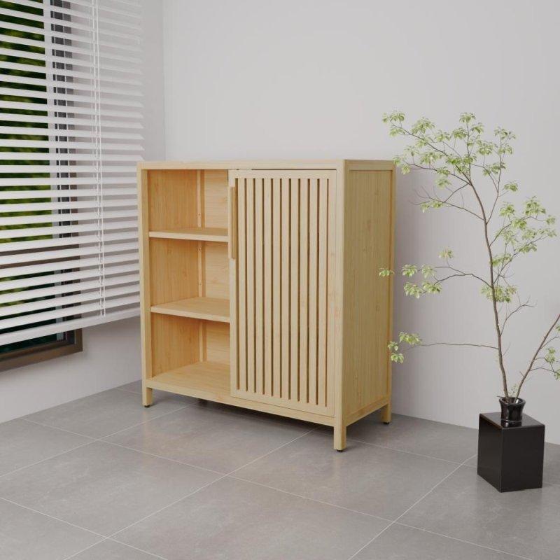 Tek Kapaklı ve Açık Raflı Bambu Kitaplık - 79x84x34 cm - 312486