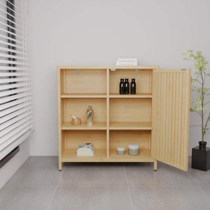 Tek Kapaklı ve Açık Raflı Bambu Kitaplık - 79x84x34 cm - 312486